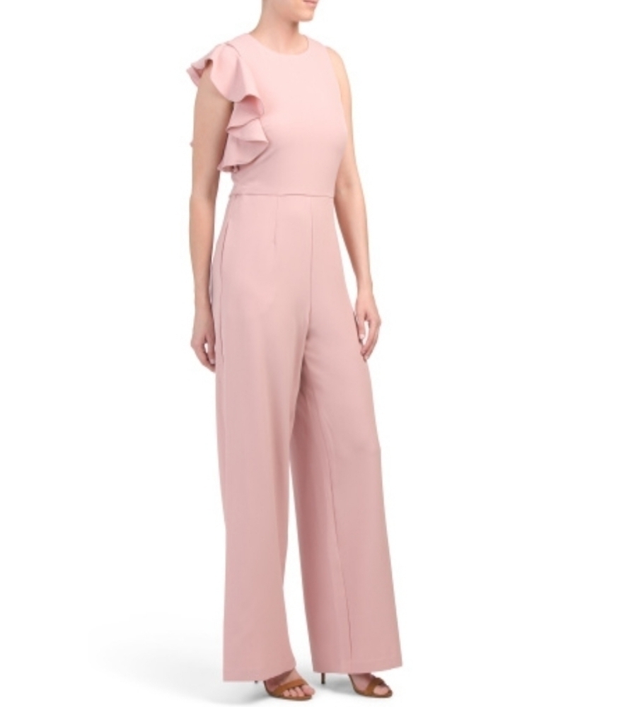Julia Jordan Women's Blush Sleeveless Ruffle Shoulder Jumpsuit
